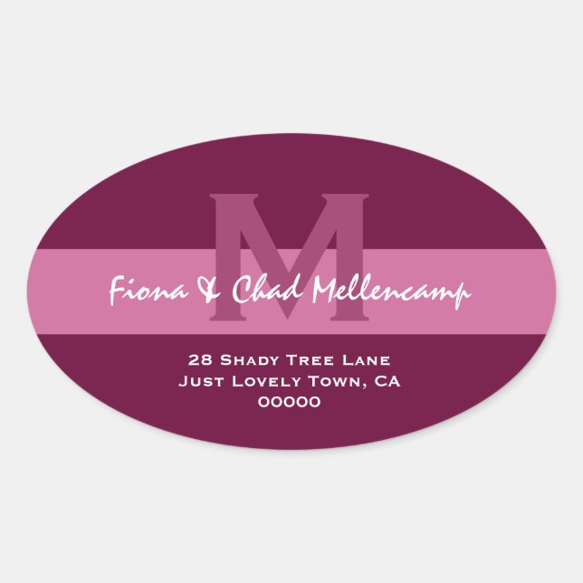 Adesivo Oval Pink and Berry Modern Wedding Address L006 (Frente)