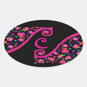 ADESIVO OVAL PINK FUCHSIA BLACK ABSTRATO DECO MONOGRAMA
