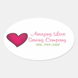 Adesivo Oval Pink Heart Business Custom Sticker