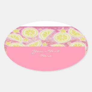 Adesivo Oval Pink Lemonade 'Your Text' (Seu texto), adesivo, co