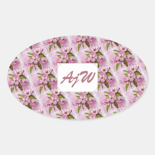 ADESIVO OVAL PINK MAÇÃS MONOGRAMMED (Frente)