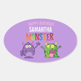 Adesivo Oval Pink violet monster Fun kids