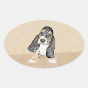 Adesivo Oval Pintado de Cachorro Basset - Arte Cachorro Origina