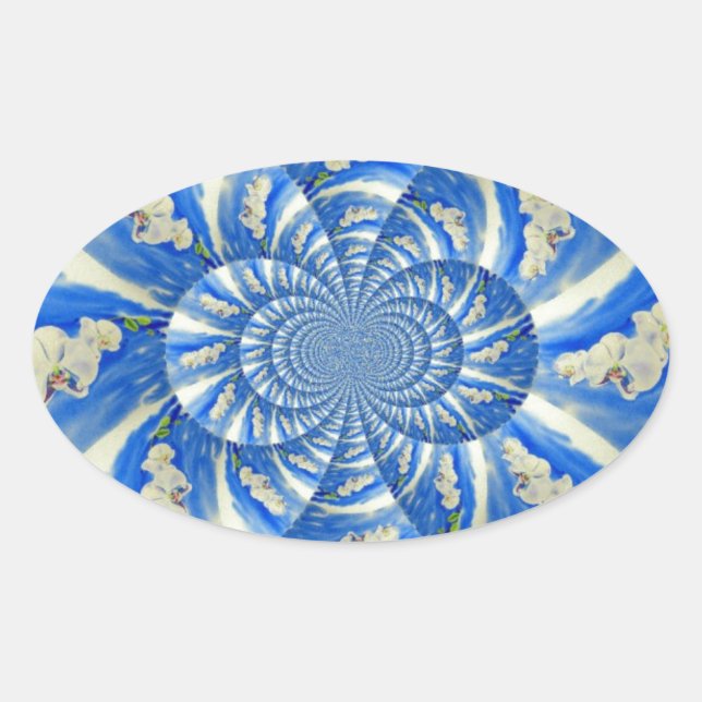 Adesivo Oval Pintor branco de orquídea elegante (Frente)