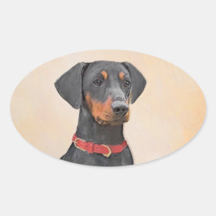 Adesivo Oval Pintura Alemã Pinscher Pintura Original Arte Anima