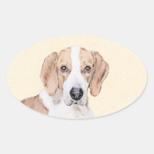 Adesivo Oval Pintura Americana de Foxhound - Arte Cachorro Orig