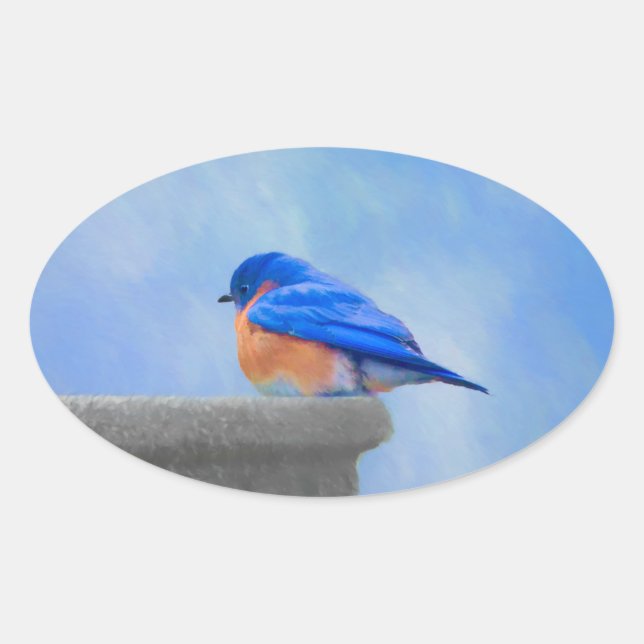 Adesivo Oval Pintura Bluebird - Arte Original para Pássaros (Frente)