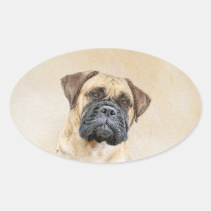 Adesivo Oval Pintura Bullmastiff - Arte Cachorro Original Bonit