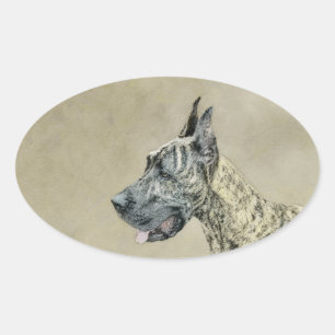 Adesivo Oval Pintura com o Grande Dane (Brindle) - Arte Canina 