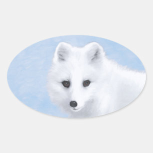 Adesivo Oval Pintura da Raposa do Ártico - Arte Original da Vi