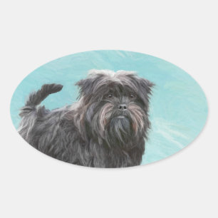 Adesivo Oval Pintura de Affenpinscher - Arte Original de Cachor