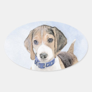 Adesivo Oval Pintura de Beagle - Arte de Cão Original Bonita