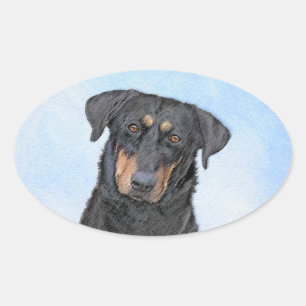Adesivo Oval Pintura de Beauceron - Arte de Cão Original Bonit
