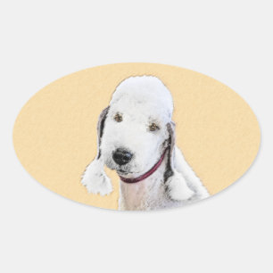 Adesivo Oval Pintura de Bedlington Terrier - Arte original de c