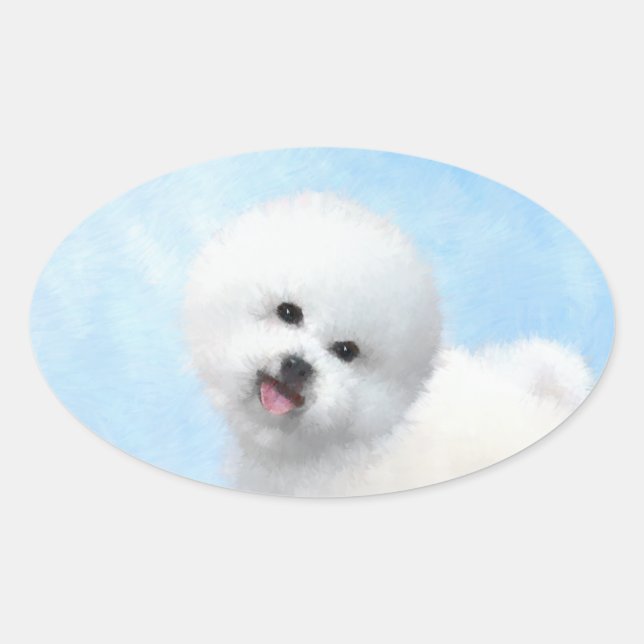 Adesivo Oval Pintura de Bichon Frise - Arte de Cachorro Origina (Frente)