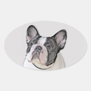 Adesivo Oval Pintura de Bulldog Francês (Brindle Pied) - Arte 