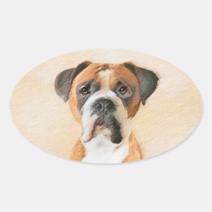 Adesivo Oval Pintura De Cachorro Descortada Arte Animal Origina