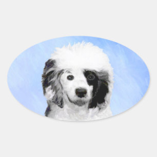 Adesivo Oval Pintura de Cão de Água - Arte Original de Cão