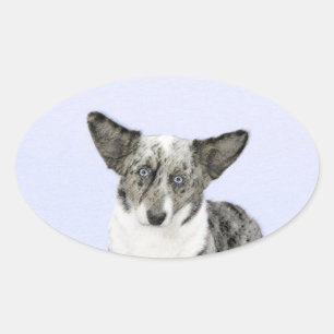 Adesivo Oval Pintura de Cardigan Welsh Corgi - Arte Original pa