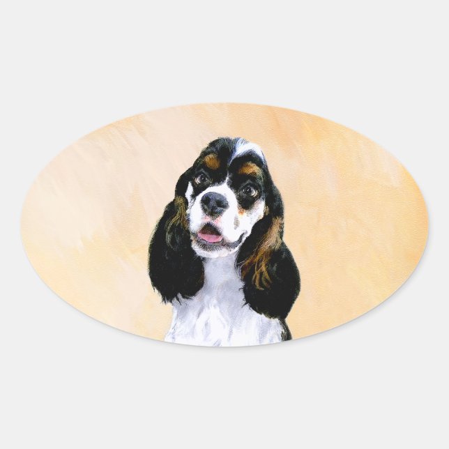 Adesivo Oval Pintura De Cocker Spaniel (Partida) - Arte De Cão  (Frente)