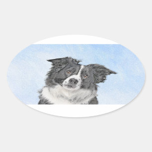Adesivo Oval Pintura de Collie de Borda - Arte de Cachorro Orig