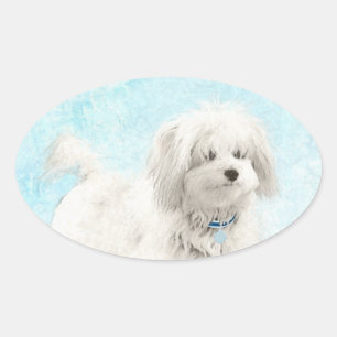 Adesivo Oval Pintura de Coton de Tulear - Arte de Cão Original