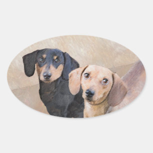 Adesivo Oval Pintura de Dachshund (Smooth) - Arte de Cão Origi