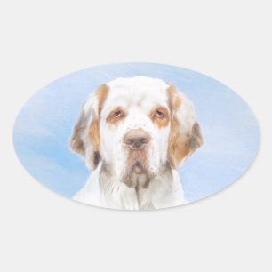 Adesivo Oval Pintura de Espanhol Clumber - Arte de Cachorro Ori