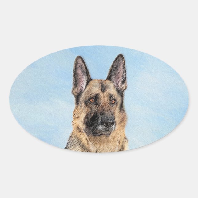 Adesivo Oval Pintura de german shepherd - Arte de Cachorro Orig (Frente)