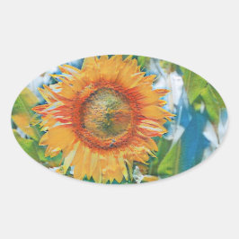 Adesivo Oval Pintura de girassol amarelo e laranja