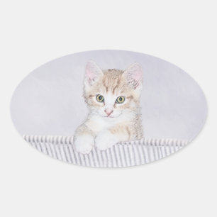 Adesivo Oval Pintura de Kitten Amarela - Arte Original para Gat