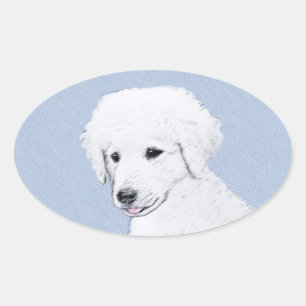 Adesivo Oval Pintura de Kuvasz - Arte Cão Original Bonita