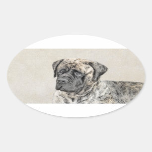 Adesivo Oval Pintura de Mastiff Inglês (Brindle) - Arte Canina