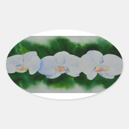 Adesivo Oval Pintura de orquídea branca Elegante tropical