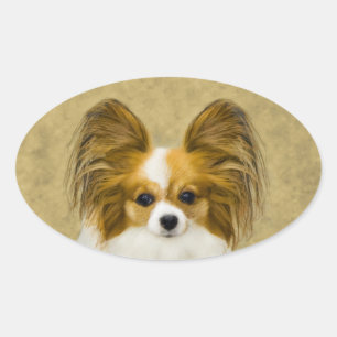Adesivo Oval Pintura de Papillon (Hound Tri) - Arte de Cão Orig
