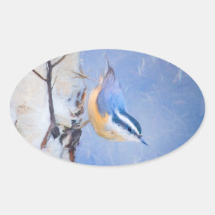 Adesivo Oval Pintura De Pássaros Original De Raça Vermelha