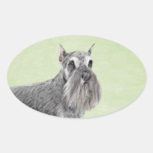 Adesivo Oval Pintura de Schnauzer (Giant, Standard) - Arte Cani