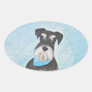 Adesivo Oval Pintura de Schnauzer (Miniatura) - Cachorro Origin