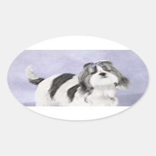 Adesivo Oval Pintura de Shih Tzu - arte original bonito do cão