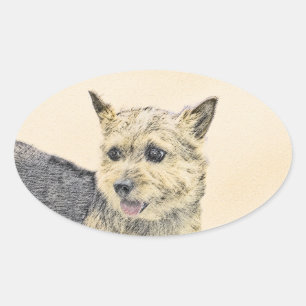 Adesivo Oval Pintura de Terrier Norwich - Arte de Cachorro Orig