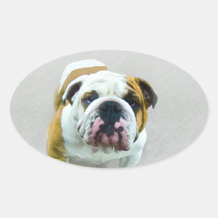 Adesivo Oval Pintura em Bulldog - Arte Cão Original Bonita