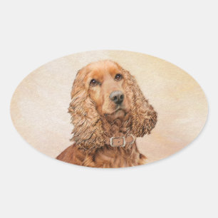 Adesivo Oval Pintura em espanhol com Cocker Inglês - Arte Origi