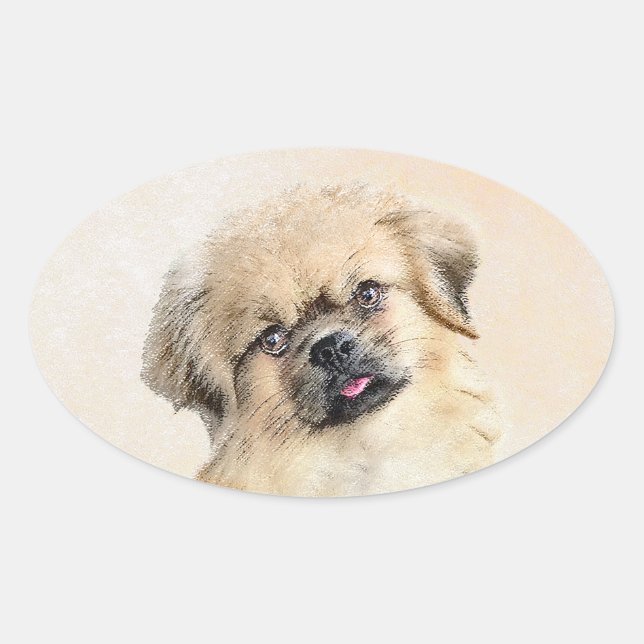 Adesivo Oval Pintura em espanhol tibetano - Arte canina origina (Frente)