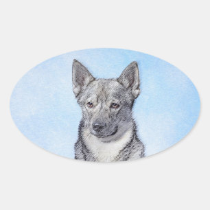 Adesivo Oval Pintura em Vallhund, na Suécia - Arte Cão Origin