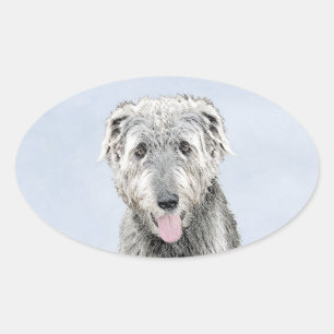 Adesivo Oval Pintura em Wolfhound Irlandês - Arte Cão Origina