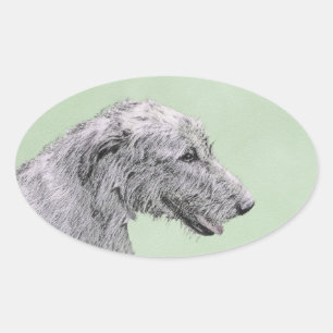 Adesivo Oval Pintura em Wolfhound Irlandês - Arte Cão Origina