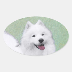 Adesivo Oval Pintura Samoyed - Arte Cachorosa Original