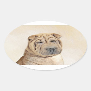 Adesivo Oval Pintura Shar Pei - Arte Cachorra Original