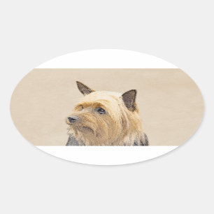 Adesivo Oval Pintura Silky Terrier - Arte Cachorro Original Cac