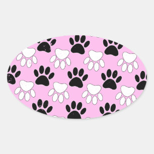 Adesivo Oval Pinturas Pretas E Brancas Distintas Em Fundo Rosa